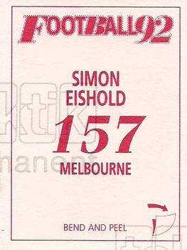1992 Select AFL Stickers #157 Simon Eishold Back